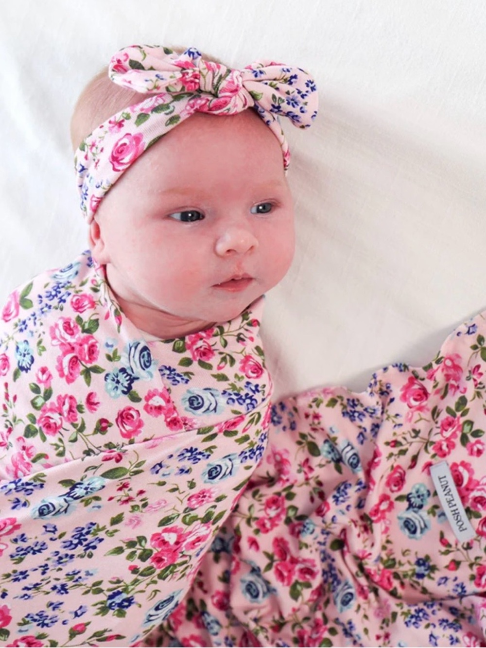 Posh Peanut Floral Swaddle & Headwrap Set Pink Rose NWT Box